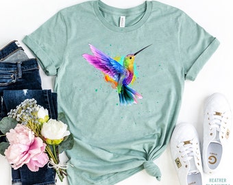 Hummingbird Shirt, Watercolour Birds T-shirt, Nature Tee, Watercolor Hummingbird, Bird Shirt, Hummingbird Lover, Gift For Her, Trendy tee