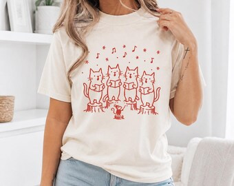 Comfort Colors Cat Choir T-Shirt, Funny Singing Cats Tee, Musical Feline Graphic Shirt, Cute Cat Lover Gift, Vintage Style Animal Music Top