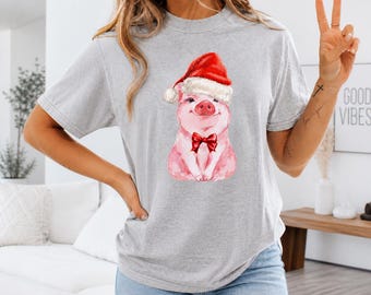 Pig Christmas Shirt, Christmas Farm Shirt, Holiday T-shirt, Pig Lover Gift, Funny Pig Shirt, Christmas Gift For Her, Cute Pig Xmas Shirt
