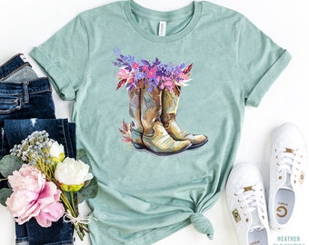 Cowgirl Boots T-Shirt, Western Tshirt, Country Girl Tee, Cowgirl Boot Gift, Rodeo Shirt, Farm Tshirt, Cowgirl Tshirt, Texas Girl Rodeo Gift