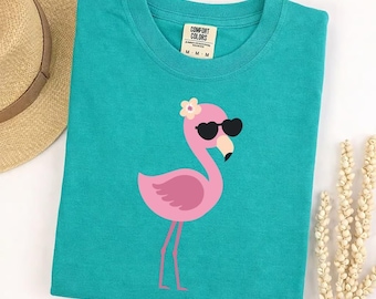 Comfort Colors Flamingo Sunglasses T-Shirt, Trendy Summer Beach Graphic Tee, Cute Tropical Vacation Shirt, Fun Retro Self Care Gift
