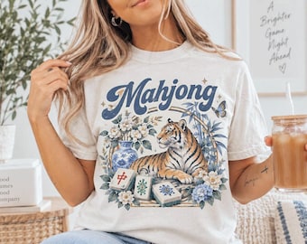 Mahjong Mat | Floral Animal Mahjong Table Mat | Tiger Mahjong Game Mat | Mahjong Gift for Game Night
