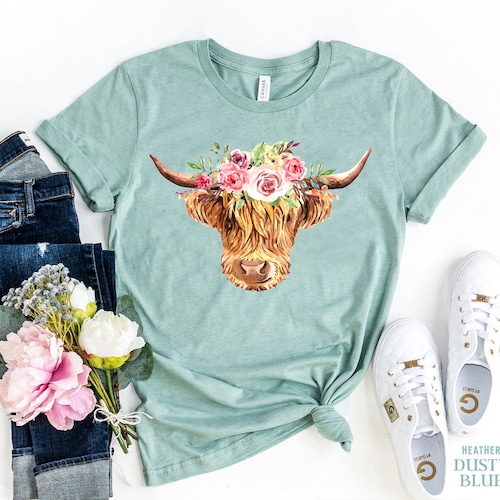 Highland Cow T-shirt Cow Shirt Cow With Flowers Tshirt | Etsy