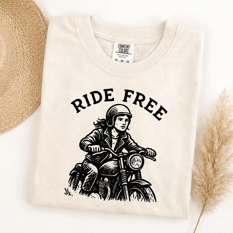 Comfort Colors Ride Free Motorcycle Shirt, Biker Graphic Tee, Vintage Rider T-Shirt, Open Road Freedom Apparel, Women's Motorcycle Top image 4