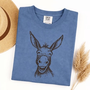 Comfort Colors Funny Smiling Donkey Face T-Shirt, Cute Animal Lover Tee, Grinning Farm Animal Gift, Unisex Pet Donkey Shirt