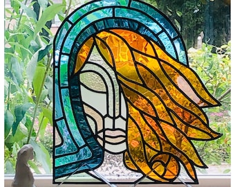 Stained glass window, woman