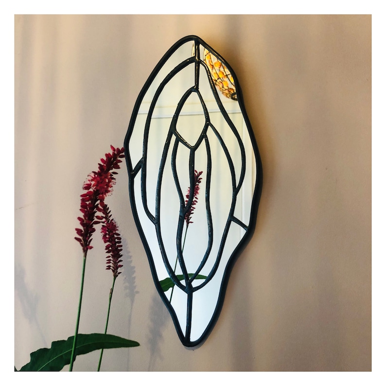 mirror, stained glass, vulva, beige Silver