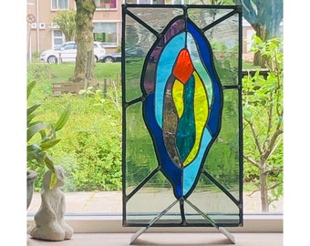 stained glass panel, modern glass, vulva
