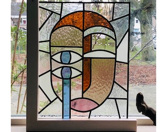 stained glass, face, modern art