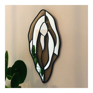 mirror, stained glass, vulva, beige Brown