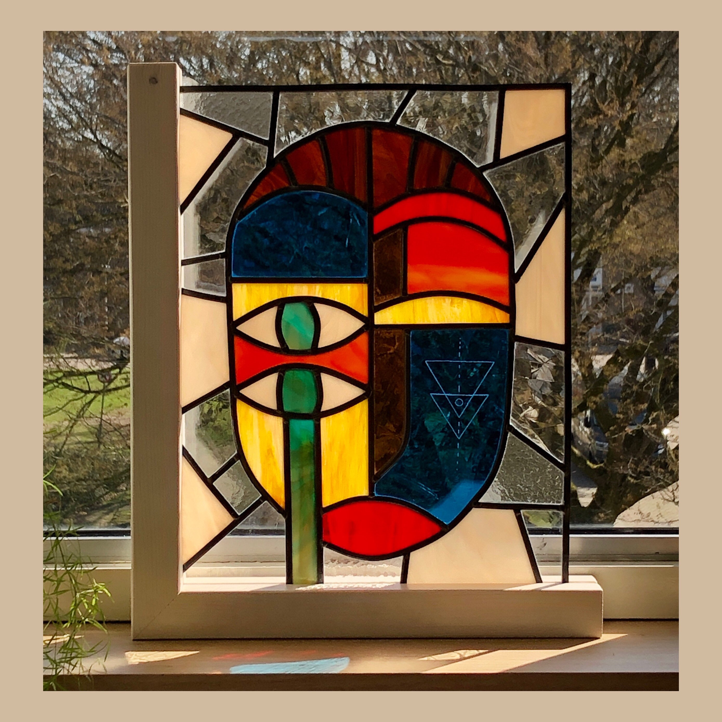 Modern Stained Glass Window, Art, Interior, Mask “tearing