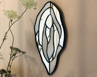 mirror, stained glass, vulva, beige