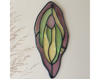 vulva, stained glass, recycled, walldecor