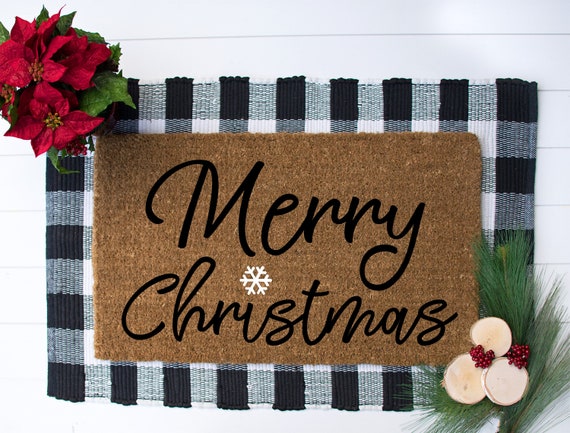 Merry Christmas Coir Doormat Christmas Decor Snowflake Etsy