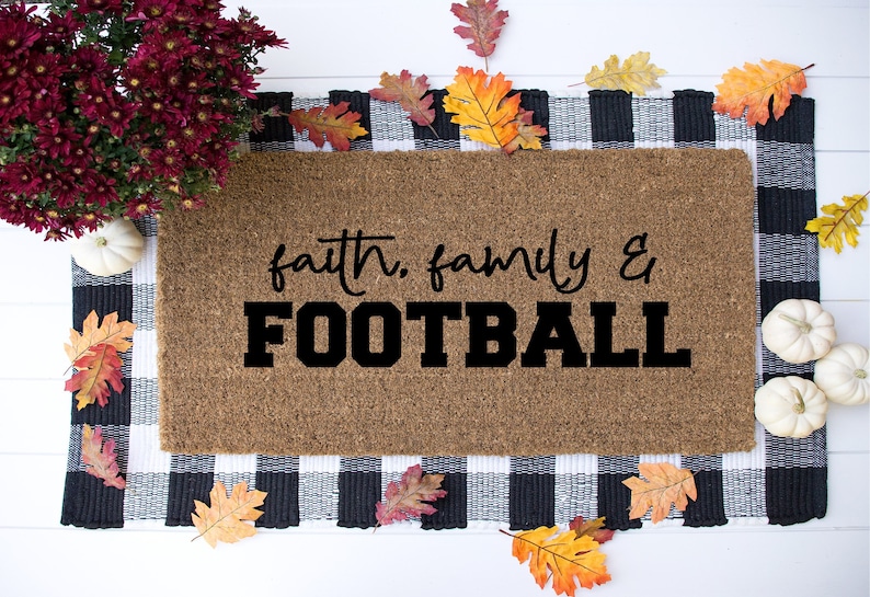 Custom Doormat Fall decor Porch Decor - Welcome Mat Housewarming Gift Faith Family and Football Football Decor