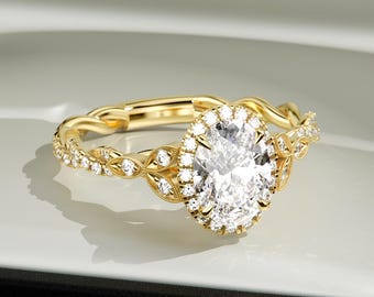 1.00ct Oval Lab Grown Diamond Ring: Vintage Gold Engagement Ring