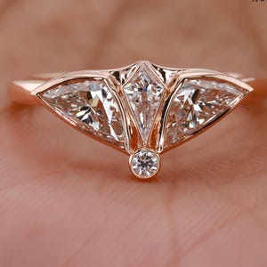Art Deco Fan Diamond Ring | Kite, Trillion & Round Lab Diamonds | 14K Gold Custom Ring | Modern Statement Engagement Ring | Handmade Jewelry