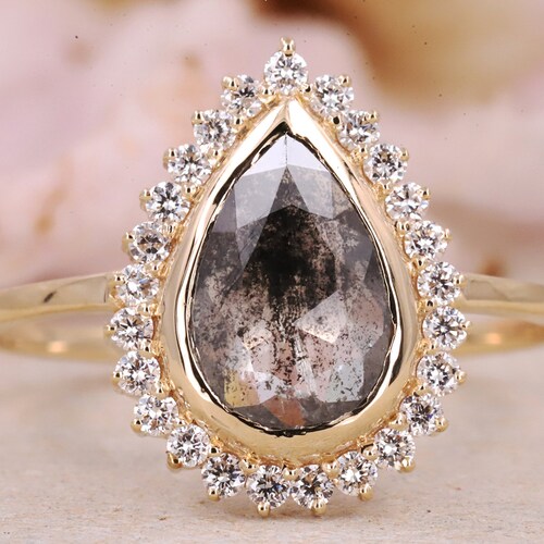 Salt and Pepper Diamond Engagement Ring Pear Shaped Rose Gold Etsy