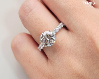 Anillo de compromiso de diamantes cultivados en laboratorio de 2,02 ct: certificado IGI D VS, banda de diamante solitario