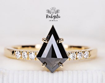 Salt & Pepper Kite Diamond Ring: 14K Gold Engagement Ring