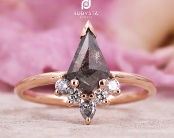 Salt and Pepper Diamond Ring Engagement Ring Kite Diamond | Etsy