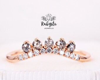 Salt and Pepper Diamond Ring Stackable Round Diamond Ring Art Deco Ring Mood rings Couple rings - Rubysta