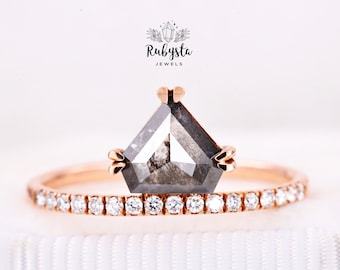 Salt and pepper geometric diamond ring engagement ring mood rings cheap wedding ring bridesmaid gift couple rings - Rubysta