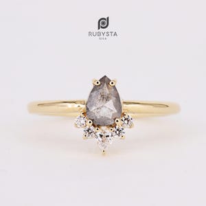 Bague diamant sel et poivre | Bague diamant poire | Bague en or rose massif | Bague unique