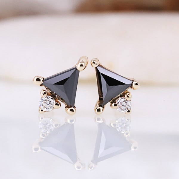 Black Triangle Diamond Earrings | Triangle Diamond Studs | Black Diamond Stud Earrings | Black Triangle Diamond Earrings | Gift for her