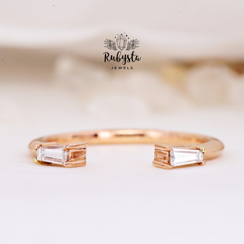 Baguette diamond stacking band clear diamond ring couple rings rings for women eternity ring mood rings sleek ring image 5