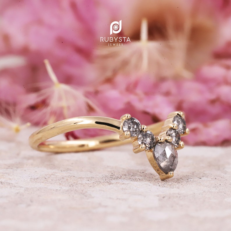 Stacking pear diamond wedding band wedding stack ring Salt and Pepper pear Diamond ring| Pear Stackable Ring engagement stacking ring