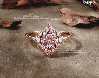 Anillo de diamantes cultivados en laboratorio con brillo de algodón de azúcar de 2 quilates en oro personalizado de 14/18 quilates.