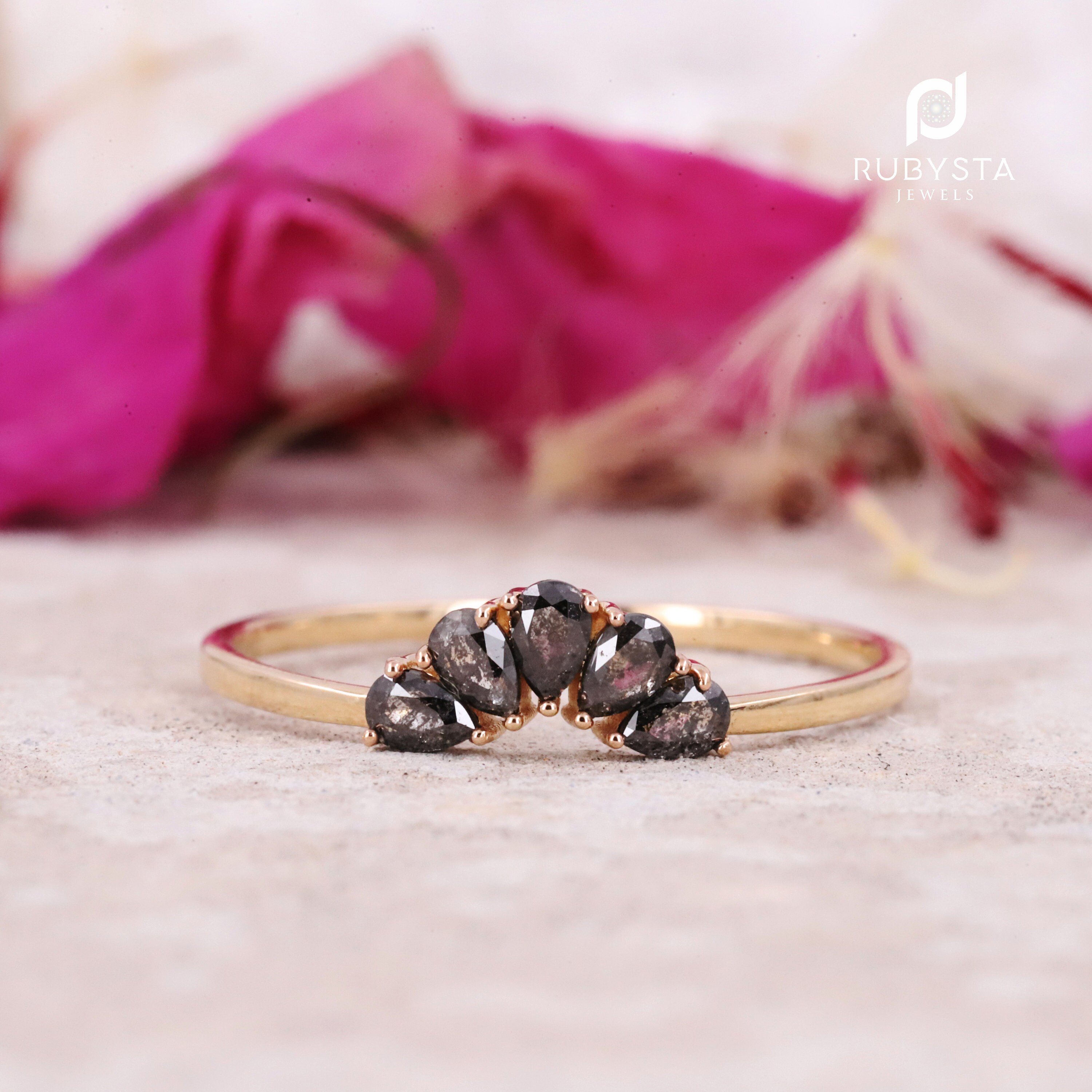 Salt and Pepper pear Diamond ring Pear Stacking Ring Salt Etsy