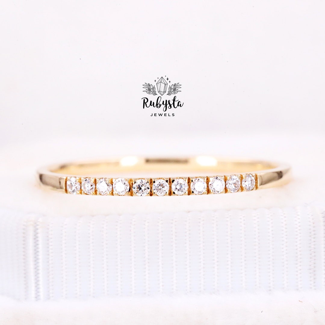 14k Gold Half Eternity Diamond Wedding Band: Stacking Ring - Etsy
