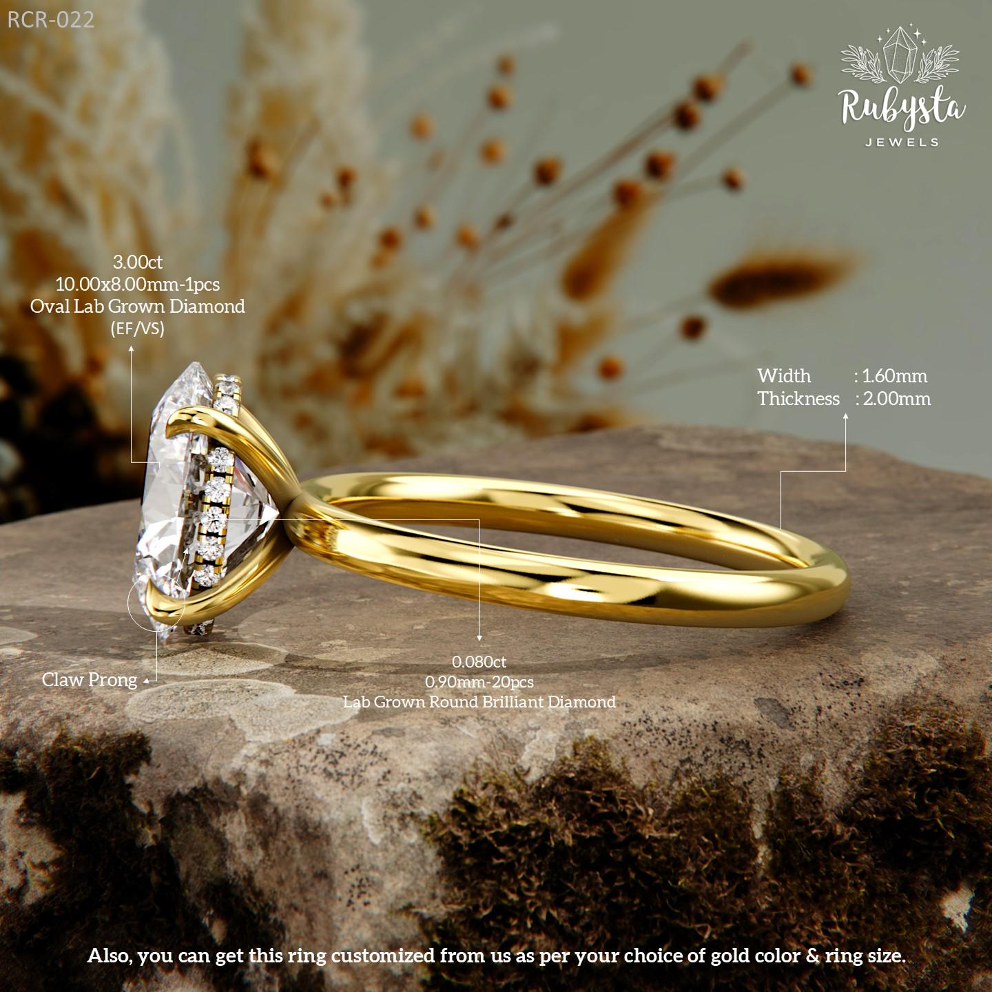 3.00ct G-VS1オーバルカットラボグロウンダイヤモンドプラチナリングの 