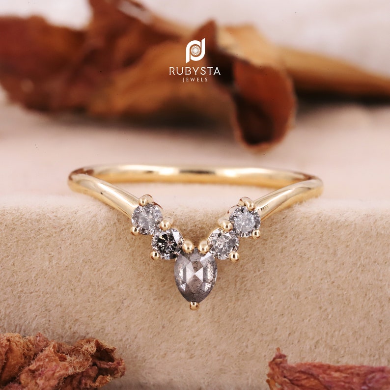 Stacking pear diamond wedding band wedding stack ring Salt and Pepper pear Diamond ring| Pear Stackable Ring engagement stacking ring