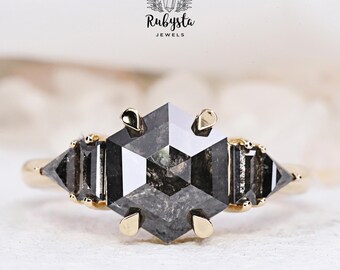 Salt and pepper diamond ring | Hexagon Salt and Pepper Diamond Engagement Ring