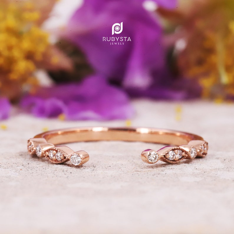 Half Eternity Band Round Colorless Diamond Band Wedding Etsy