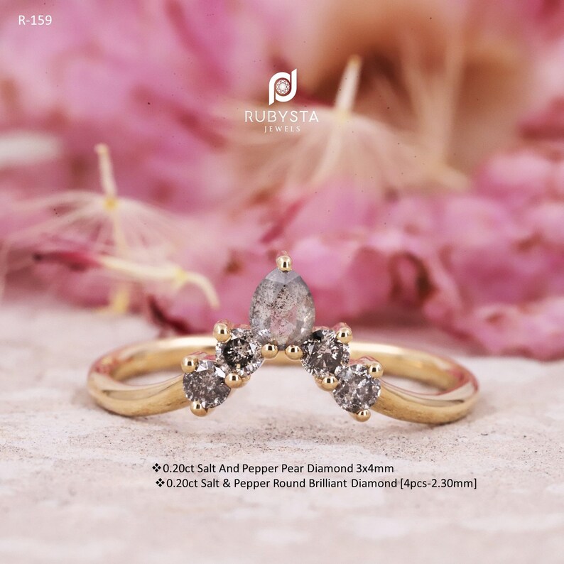 Stacking pear diamond wedding band wedding stack ring Salt and Pepper pear Diamond ring| Pear Stackable Ring engagement stacking ring