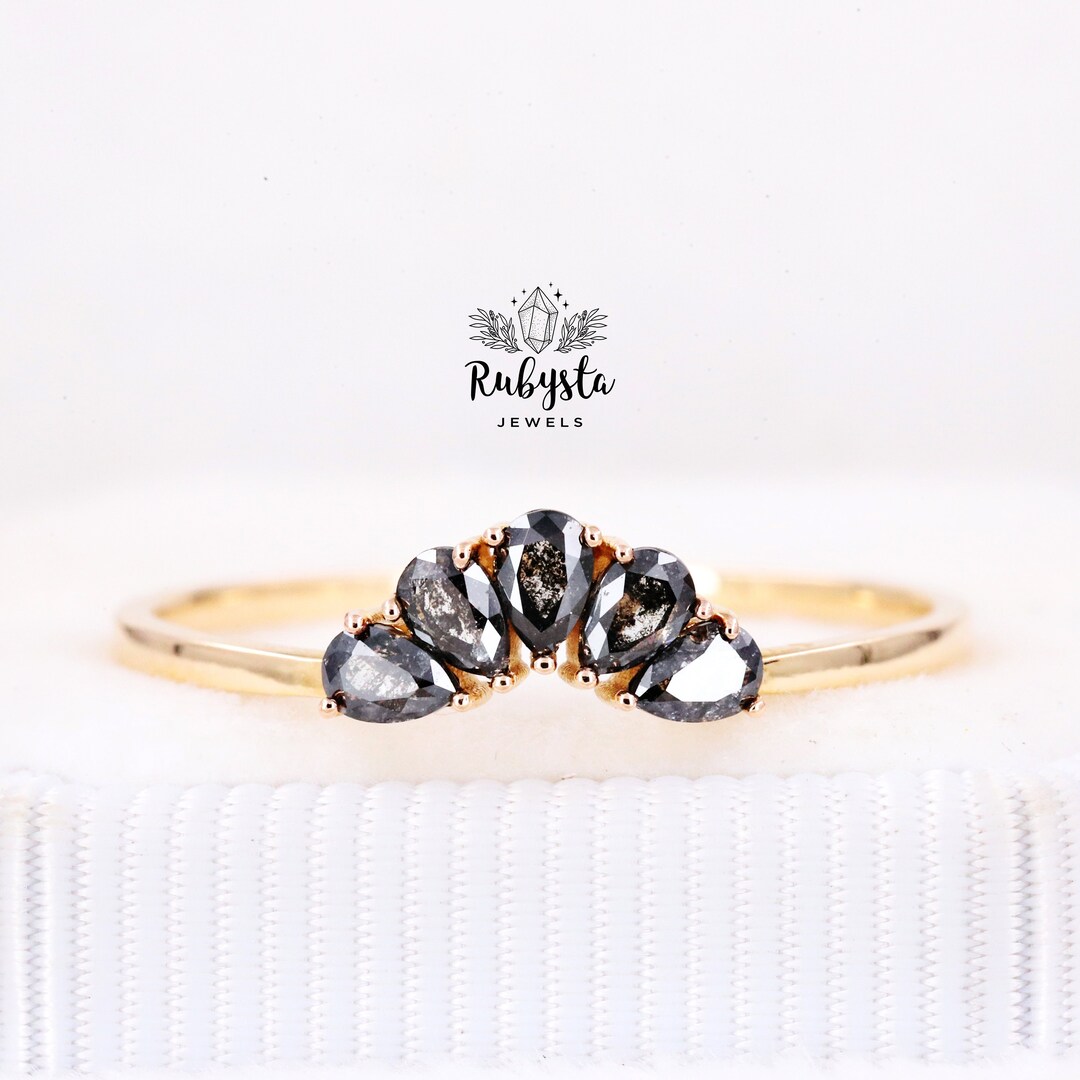 Salt and Pepper Pear Diamond Ring Pear Stacking Ring Salt Etsy