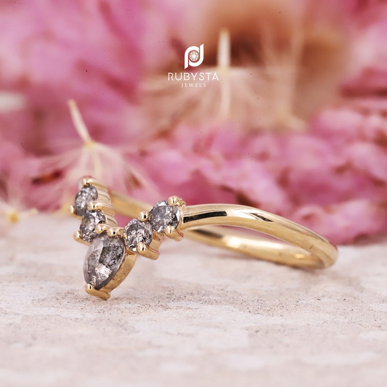 Stacking pear diamond wedding band wedding stack ring Salt and Pepper pear Diamond ring| Pear Stackable Ring engagement stacking ring
