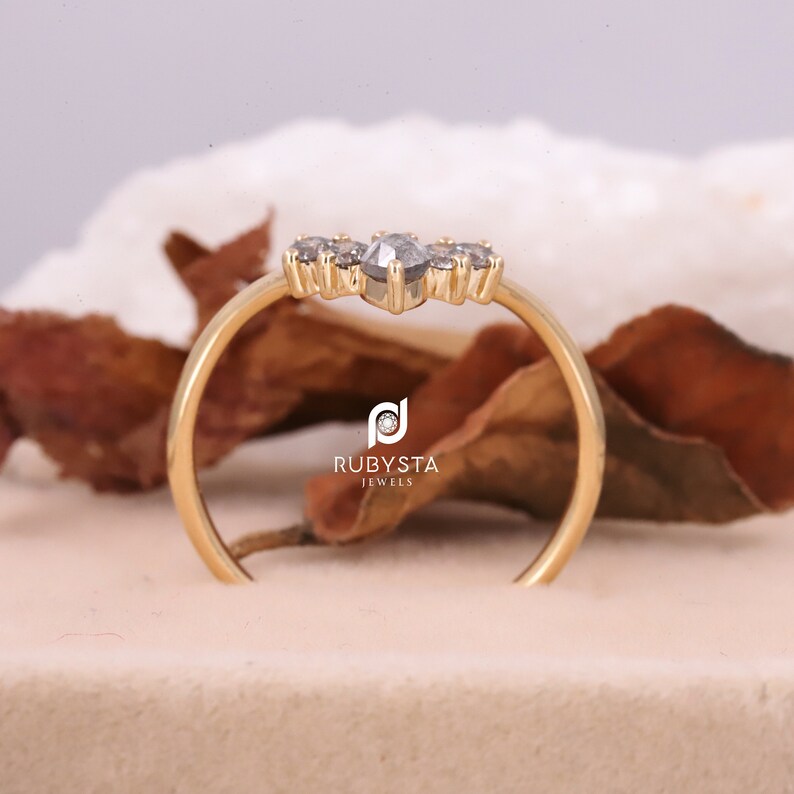 Stacking pear diamond wedding band wedding stack ring Salt and Pepper pear Diamond ring| Pear Stackable Ring engagement stacking ring