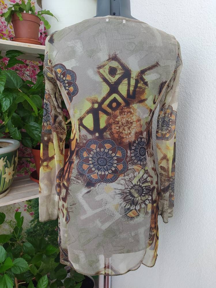 Xanaka Tunic Top Mesh Tribal Y2K Long Sleeve Size M-L | Etsy