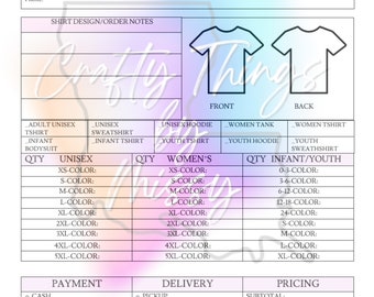 Tshirt Order Form Shirt Order Form Template T Shirt Order - Etsy