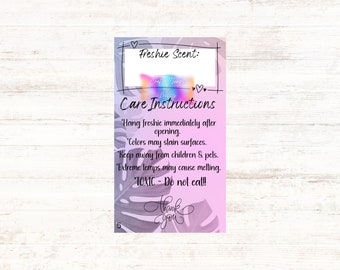 Freshie Care Instructions INSTANT DOWNLOAD |Printable Freshie Care Card |Small Business Supplies | Care Card Template png