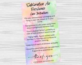 Printable Sublimation Car Freshener Care Card, Car Freshie Care Card