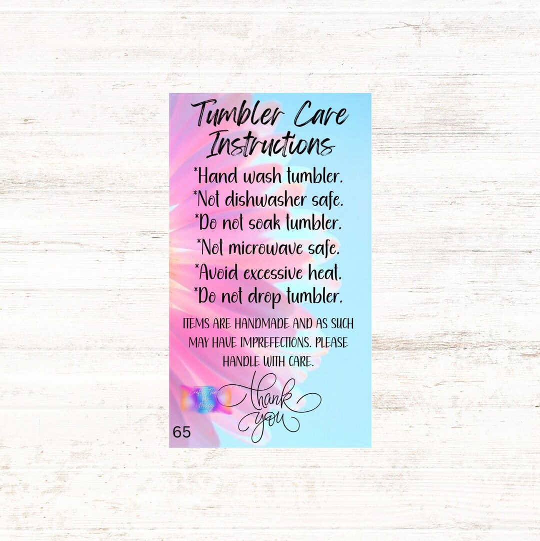 Tumbler Care Instructions INSTANT DOWNLOAD, Ready to Print, Printable