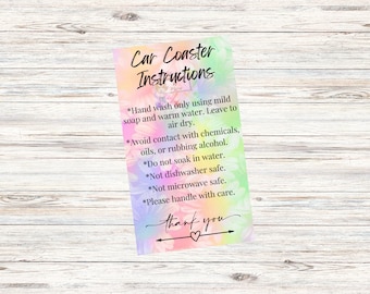 Printable Coaster Care Instruction Cards, Coaster Cleaning Instructions, Care Instructions Cards, Business Supplies