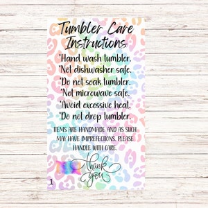 Tumbler Care Instructions INSTANT DOWNLOAD, Ready to print, Printable Cup Care Card, Washing Instructions, Small Business Supplies