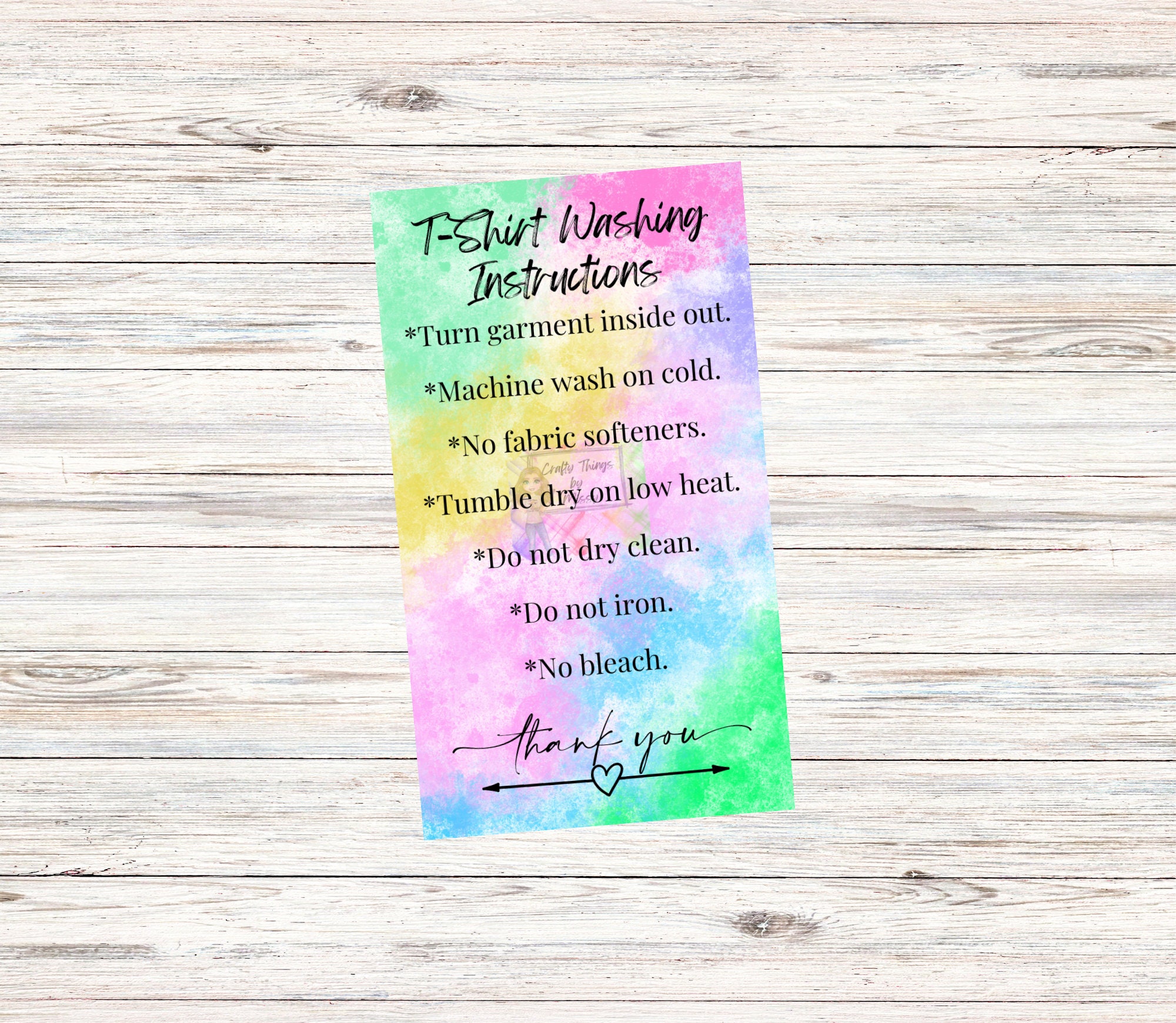 Printable T-Shirt Washing Instructions Card, Shirt Care , Clothing Care, Small Business Supplies, Ready To Print, Instant Download